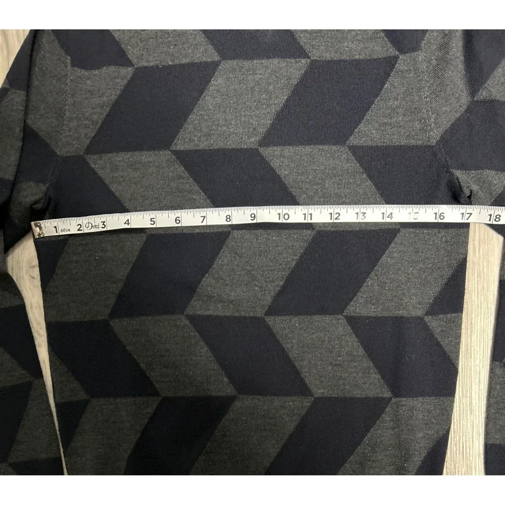Ted Baker London Mens Wool Blend Geometric Chevron Sweater Navy Grey xs s luxury